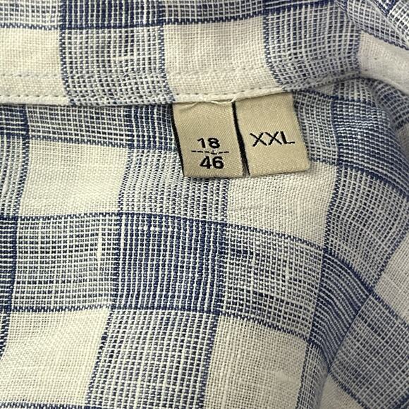 Culturata Shirt Men's XXL Tailored Fit 100% Linen Blue White Plaid Made in Italy - Picture 8 of 8